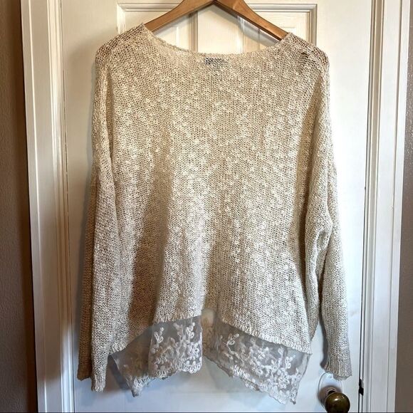 Creme lace and knit sweater - Picture 2 of 7